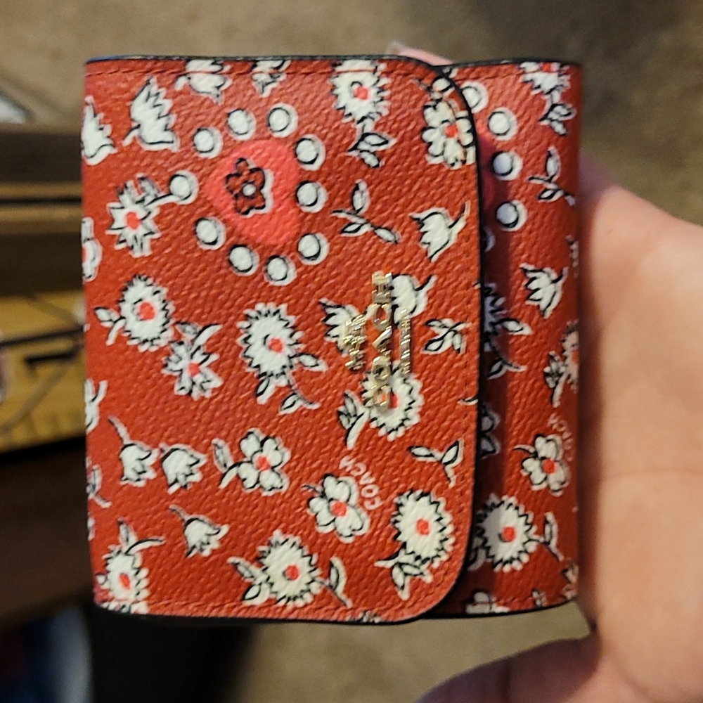 Coach red trifold wallet